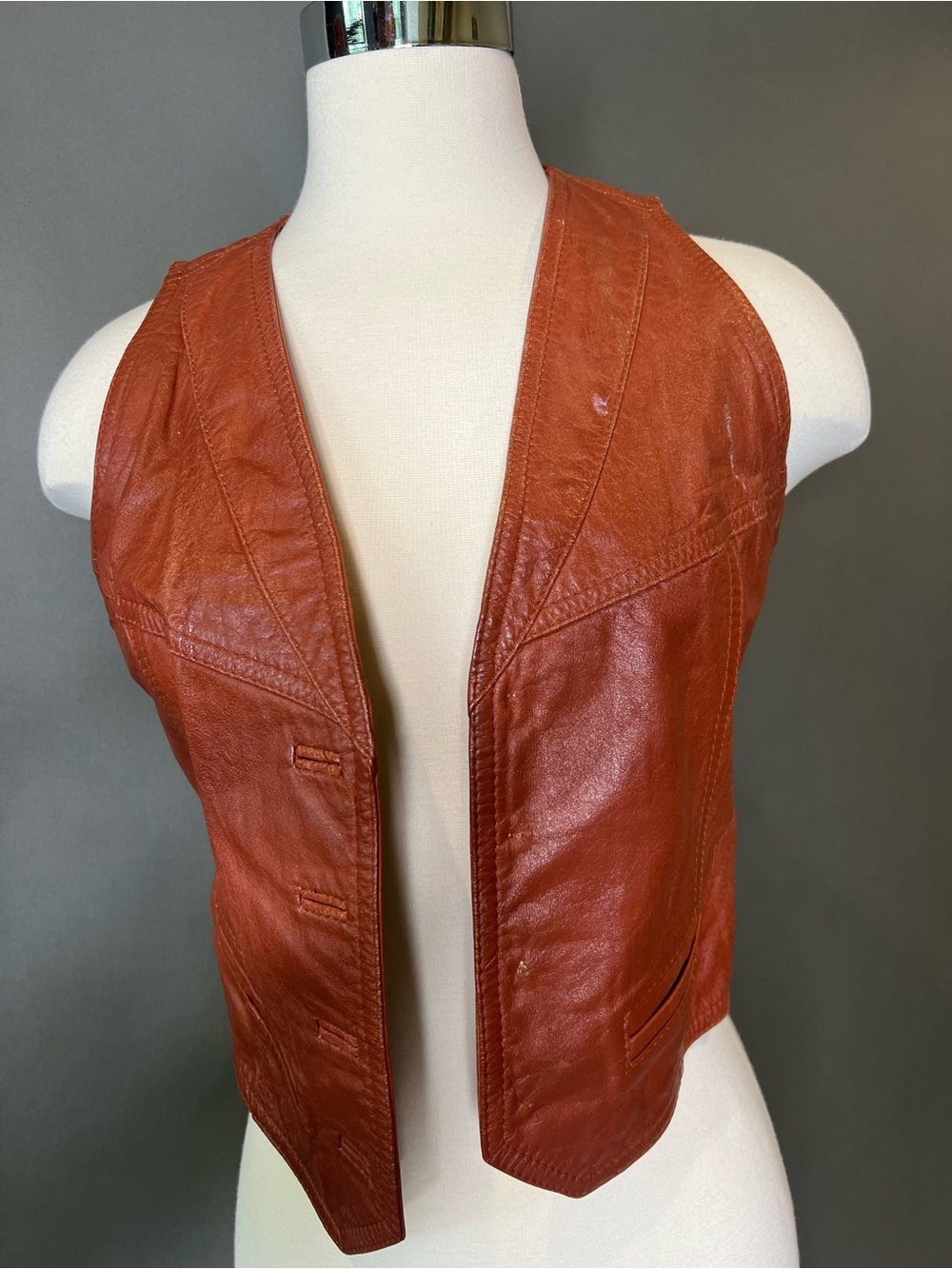 The Limited Rust-Red Leather Sleeveless Vest